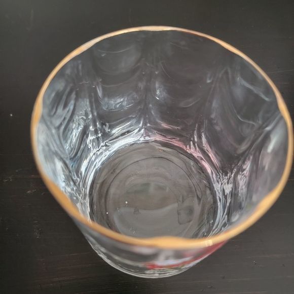 Bird Cardinal and Gold Finch lowball cocktail glasses‎ gold rim wavy glass - Picture 4 of 6